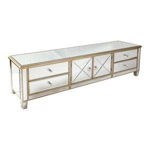 Wood framed Accent Modern Mirrored TV Stands With 4 Drawers And 2 Doors