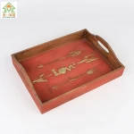 wood storage tray Arrow Design Rustic Rectangle Wood Serving food Tray or cutlery tray wooden