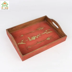 wood storage tray Arrow Design Rustic Rectangle Wood Serving food Tray or cutlery tray wooden