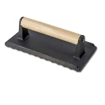 Wooden Handle Rectangular Pre-seasoned Cast Iron Burger Press Bacon Press Korean BBQ Grill Pan