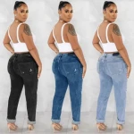 yk2 Fashion Clothing Streetwear Denim Jeans Pant Elastic Waist Women Ripped Denim Washed Jeans irregular Holes Women