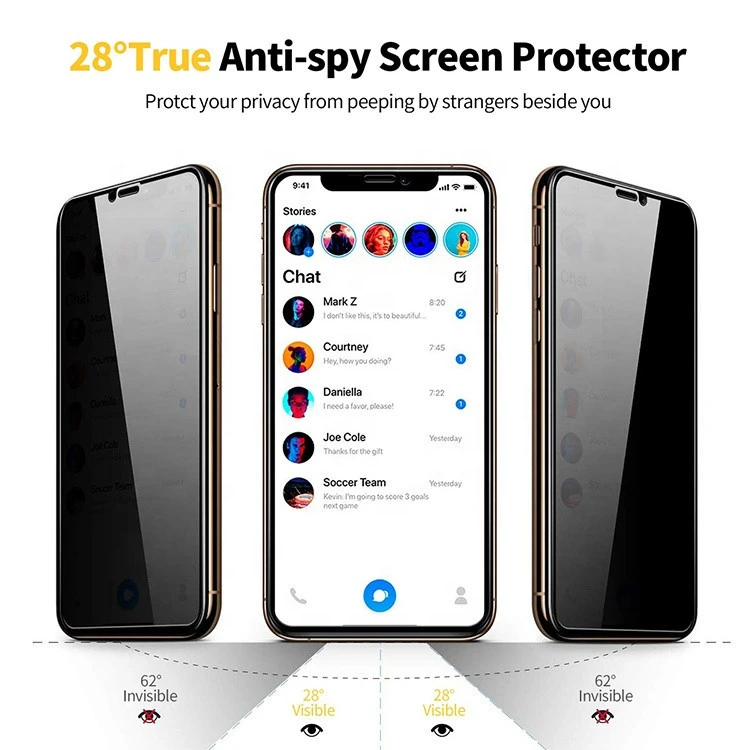 ZIFRIEND Privacy Screen Protector for iPhone 2.5D 0.33mm Anti Spy Full Coverage Anti Scratch Bubble Free Tempered Glass