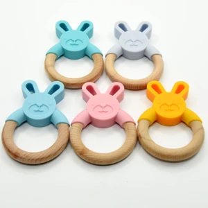 ZQ505 Eco-Friendly Silicone 3D Cute Wooden Baby Teethers Toy Newborn