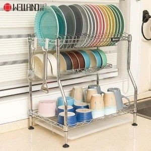 DIY 3 Tiers Patent Metal Kitchen Plate Rack , Dish Rack and Drainboard On Tabletop
