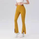 Women High Waist Yoga Pants Crossover Flared Leggings Slit Hem Athletic Trousers Navy