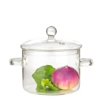 Heat Resistant High Borosilicate Glass Cooking Pot with Glass Lid Cook on Fire 1400ml High Grade Cooking Pot