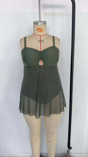 Plus size solid army green swim dress
