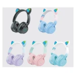 Cute Cat Ear Wireless Headphones Bluetooth Headphones with LED Battery Indicator Over-Ear Headphones Suitable for Girls