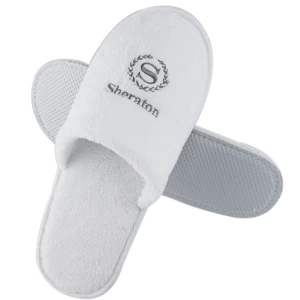 Simple Design Cotton Velour waffle Disposable SPA Hotel Slippers With Logo