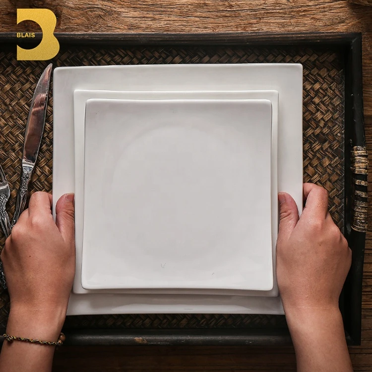 10 inch high end restaurant dining plate ceramic edge curl up white  wholesale square bone china ceramic dinner plate sets