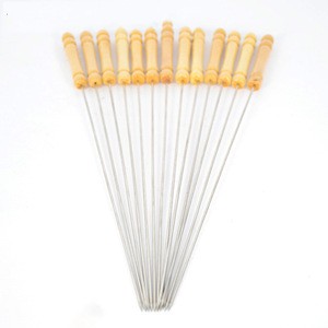 10 Pcs/set Stainless Steel Barbecue Skewers 34cm Wooden Handle BBQ Flat Prods Outdoor Party Sharp Tip Barbecue Tools