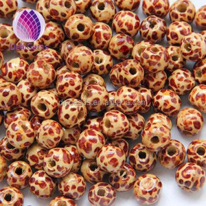 10x9mm Leopard print wood round beads for diy jewelry