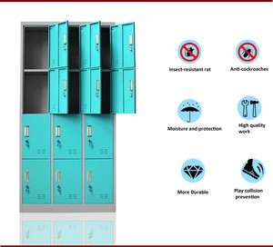 12 door steel locker with pad lock assemble locker children metal locker