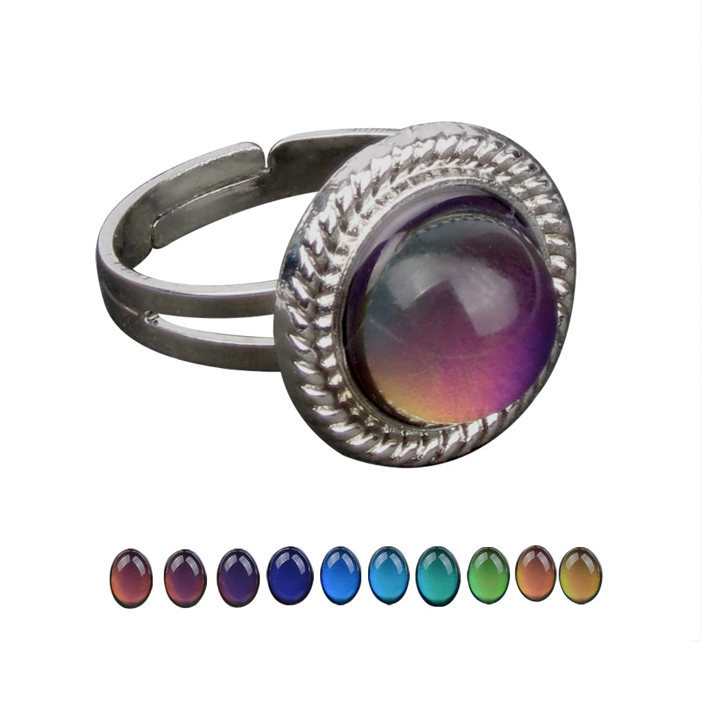 17MM Acrylic Gemstone Mood Rings Adjustable Hematite Ring Mood Ring Stone Jewelry Bulk