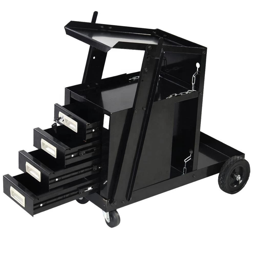 2-Tier 4-Drawer Cabinet Welding Cart Mig Tig Arc Plasma Welding Welder Cart Trolley Heavy Duty Universal Rolling Workshop Or