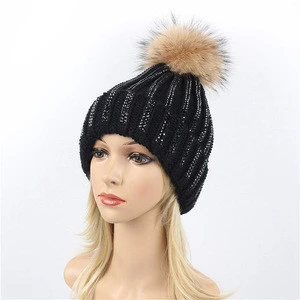 2017/2018 Custom real fur pom pom winter hat with detachable pompom beanie 100 soft acrylic ribbed beanie tuque