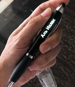 2018 Novelty pens, LED light logo ballpoint pen, shiny laser engraved logo stylus top aluminum roll pen