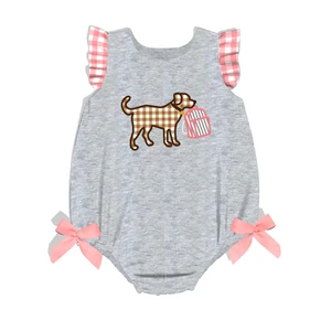 2019 conice wholesale summer gray lovely school dog girls romper children&#039;s boutique clothing