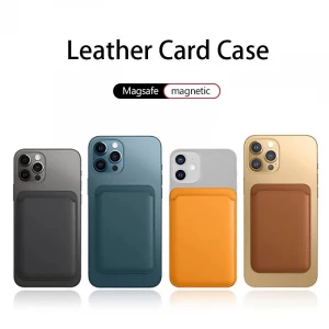 2020 Amazon Custom Logo Strong Magnets Slim Genuine Leather Phone magsafe Credit Card Holder for iPhone 12 12Pro 12PM 12mini