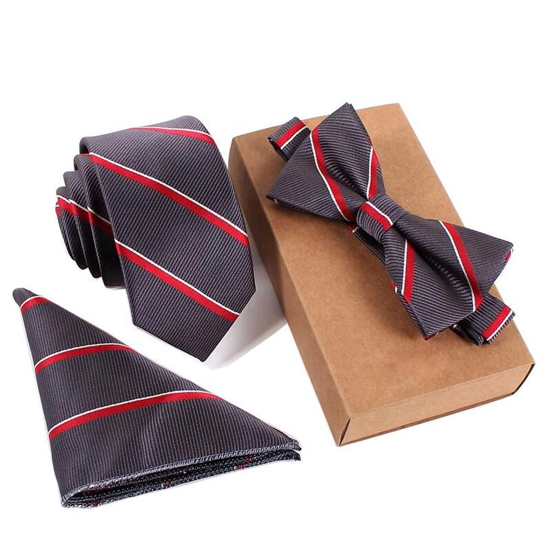 2020 High quality bow tie set necktie gift for men Polyester tie and handkerchief Jacquard woven tie