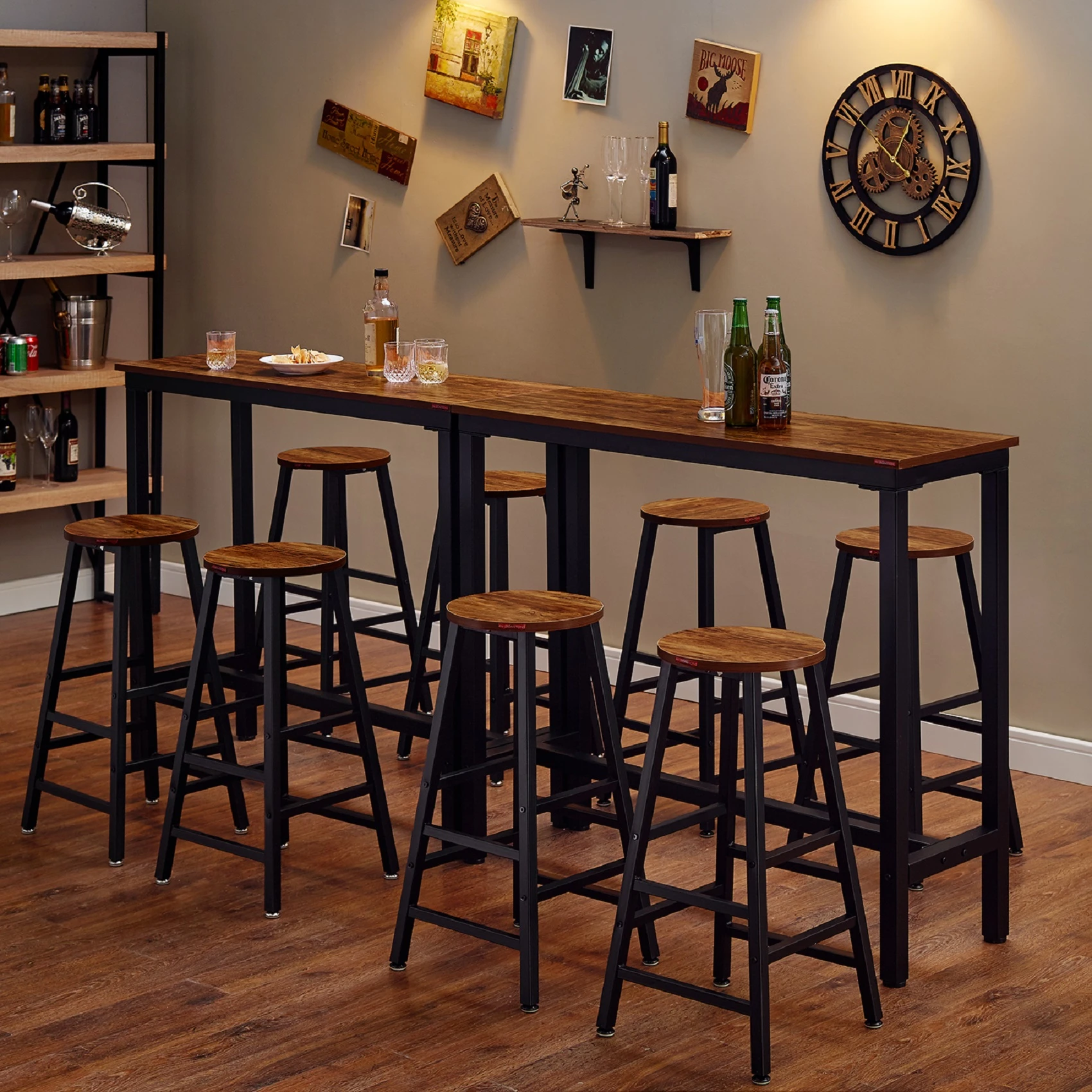 2020 High Quality Scooter Iron Wood Wine Counter Bar Cabinet Table