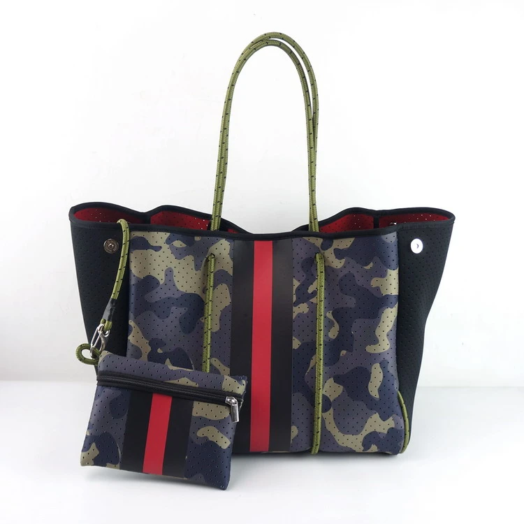 2020 New style colorful print neoprene beach bag wholesale women tote handbag