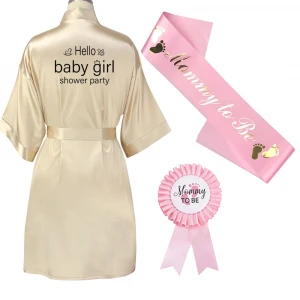 2021 Baby Shower Adorable Mom To Be Silk Satin Robe With Mom To Be Sash