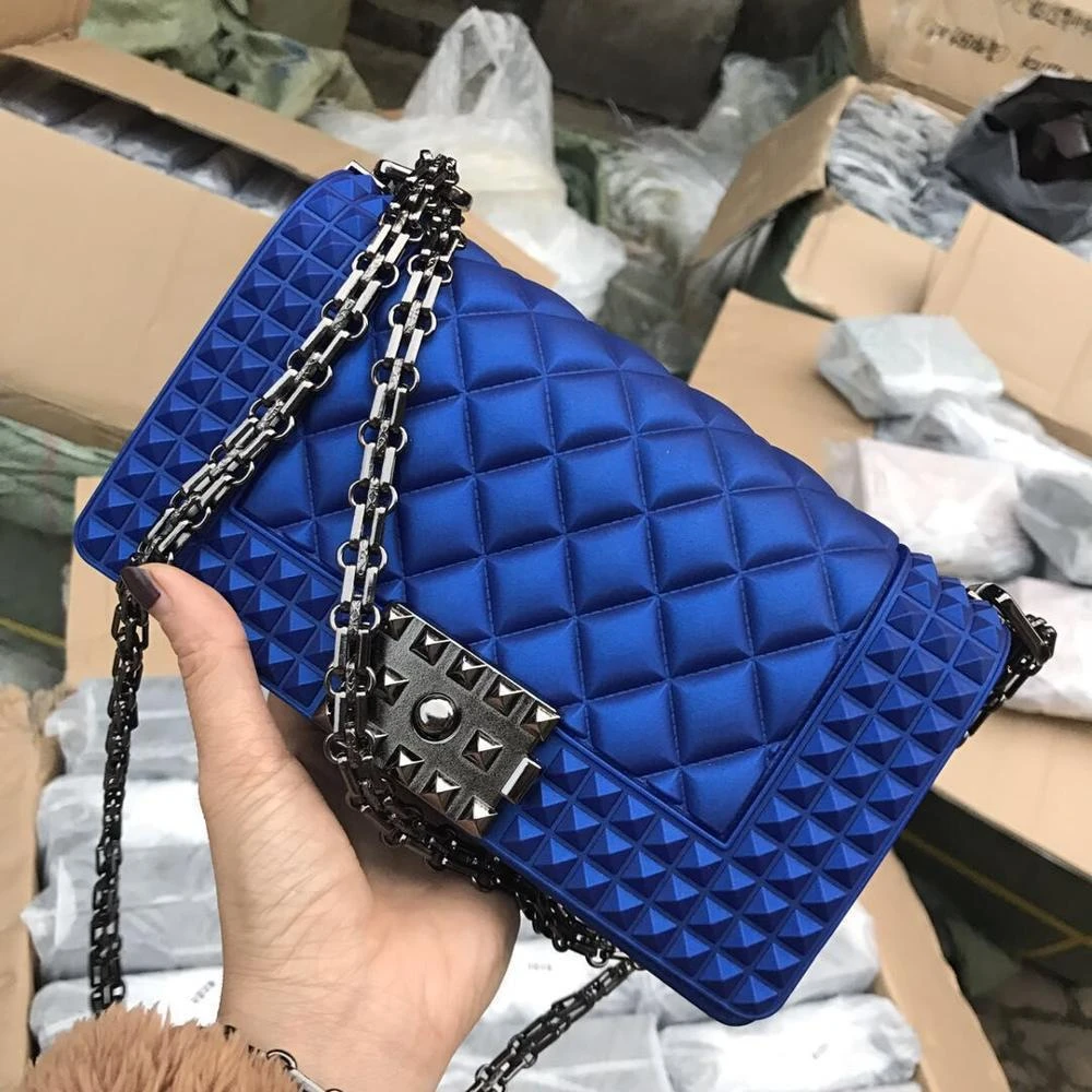 2021 High quality candy color rivet crossbody bag jelly purse handbags for women