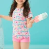 2021 New Arrival Cute Kids Two Pieces Contrast Print T-Shirt and Pure Color Bottom Swimwear