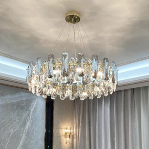 2021 New Arrival Modern Style LED Glass Rod Hanging Light Lobby Dining Room K9 Gold Chandelier Crystal