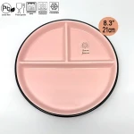21cm Pink Ceramic Round Dishes 3 Compartments Plate Separation Plate Feature Divisions Plate Keep Health Ratio Per Meal