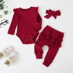 3 Pcs Autumn Babies Pullover Boys Girls Long Sleeve Solid Knitted Tops+ Lacing Pants Baby Garments Sets New Baby Born Clothes
