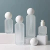 30ml  Bright White Cap Frosted Glass Packaging Set for Skin Care Custom Logo Cosmetic Oil Serum Bottle Lotion Spray Glass Bottle