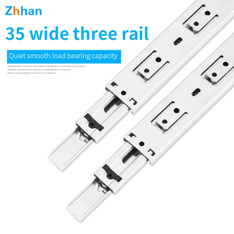 35mm wide drawer slide Three-fold track Thicken buffer Damping Silent guide cupboard Keyboard tray Slide rail