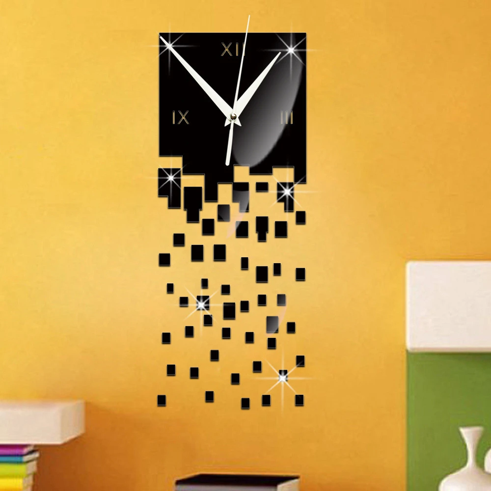 3D Modern Style Self-adhesive Acrylic Mirror Wall Clock DIY Wall Sticker Clock for Home Decoration