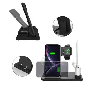 4 in 1 Foldable 10w Wireless Charging Desk Holder for iPhone iWatch Airpods Apple Pen Android Phone Tablet Cargador Inalambrico
