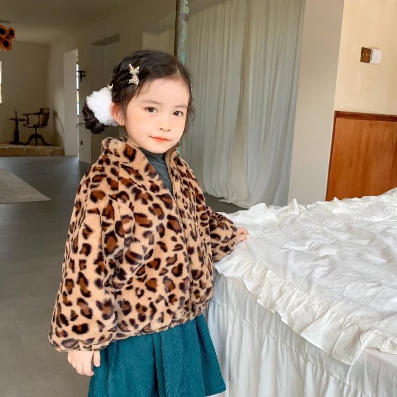4092A4 winter Leopard Print kids jackets for girls coat baby outerwear outfit casual children clothes wholesale outfit