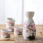 5 PCS/Set Ceramics Japanese Sake Serving Set Household Wine One Pot Four Cups Cherry Blossoms Pattern Liquor Antiqu Sake Wine
