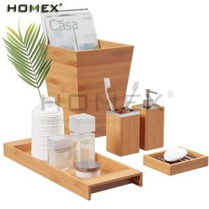 5pc Bamboo Bathroom Set Vanity Accessories Set/Homex_FSC/BSCI Factory