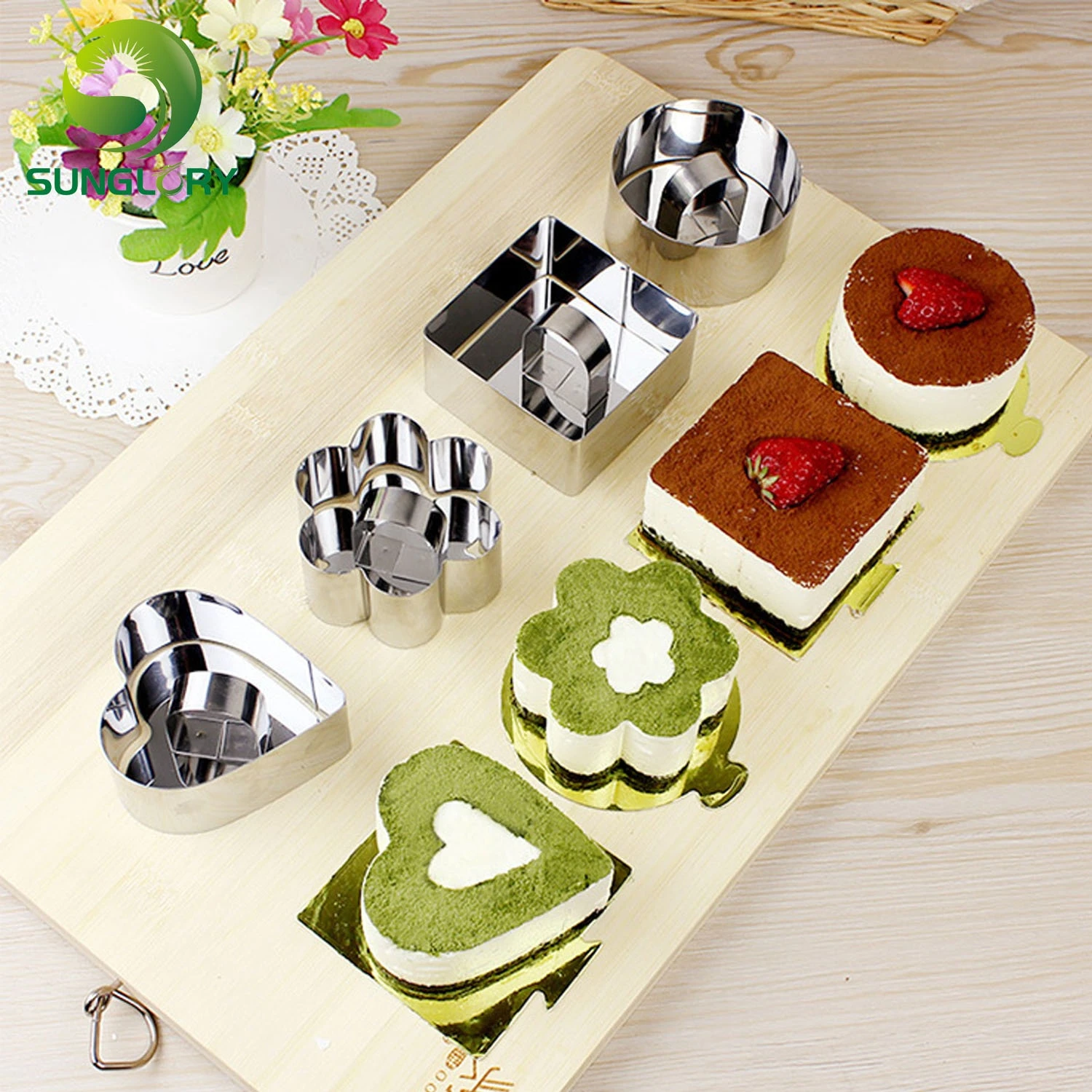 5PCS Round Heart Square Flower Triangular Cheese Cake Mold Baking Stainless Steel Mousse Ring Egg Tiramisu Mold Cookie Cutter