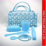 5pcs Travel Bath Set/Mirror&Cup&Soapbox&Comb&Toothbrush Box&Bag