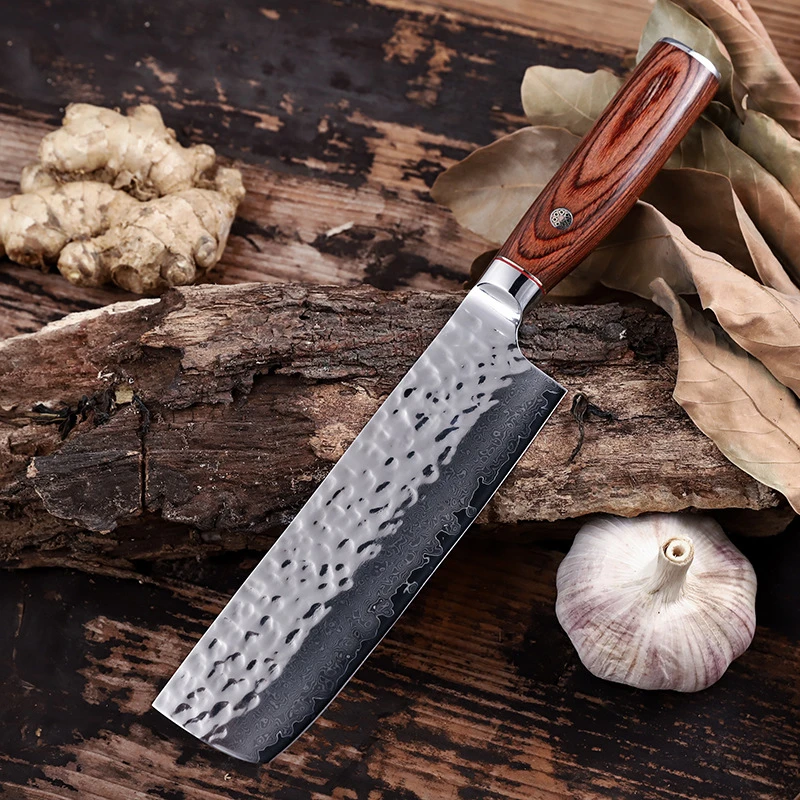 7 inch Japanese Nakiri Knife with Pakkawood Handle VG10 Damascus Steel Kitchen Cleaver Chopping Usuba Vegetable Chef Knives