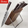 9 Piece Damascus Pattern Stainless Steel Kitchen Knife Set With Wood Block