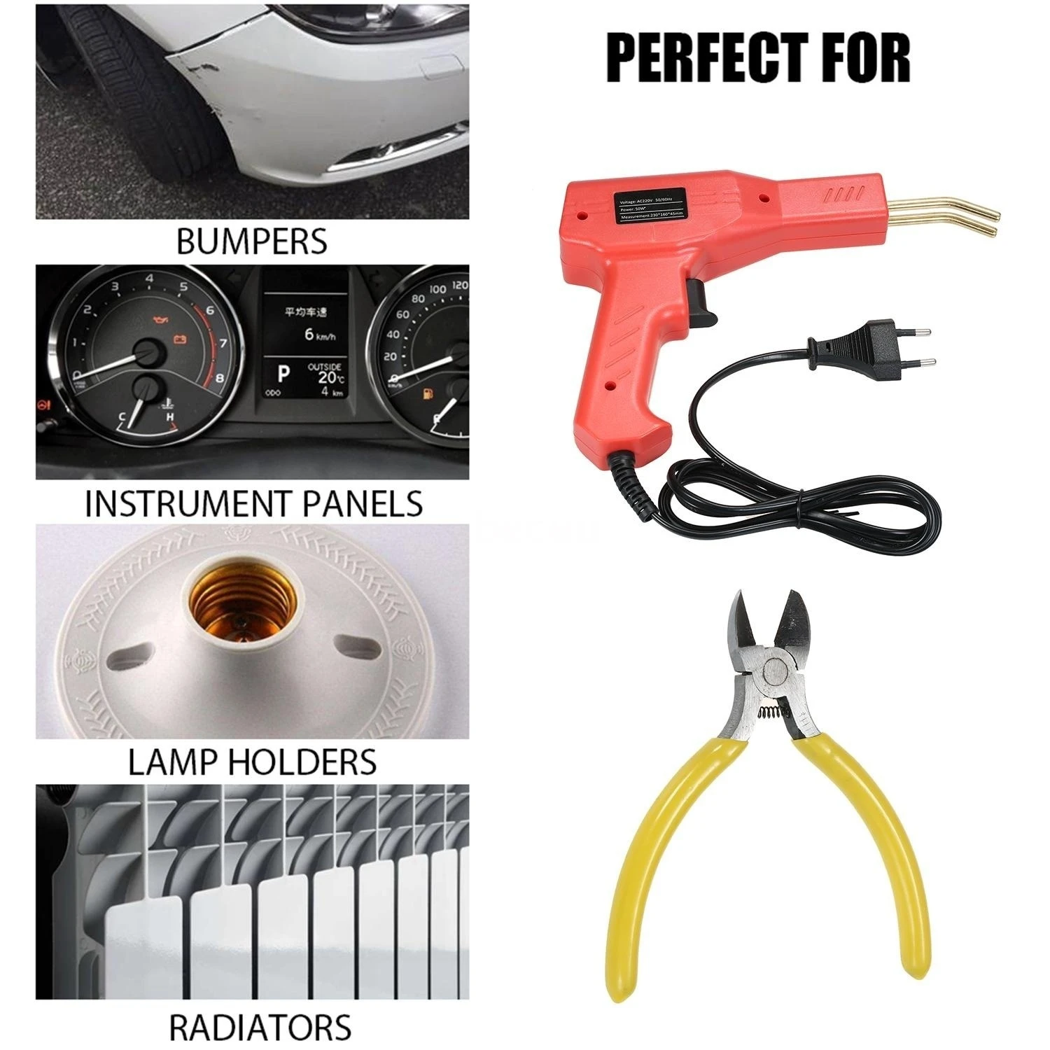 A Set of Car Bumper Dashboard Repair Tool Welding Repair Kit Welder Gun Repair Motorcycle Plastic Hot Staplers 50W