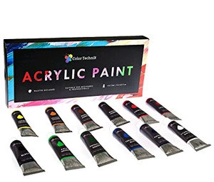 Acrylic Paint Set By Color Technik, Professional Artist Quality, Palette Included, 12 Aluminium Tubes, Best Colors For Painting