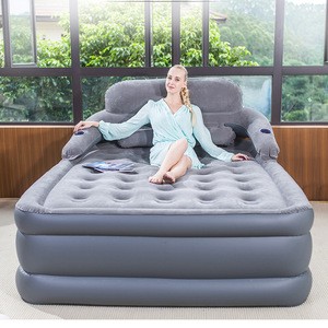 Airbed Wth Headboard  Queen Size Air Mattress With Built-in Pump Inflatable Airbed