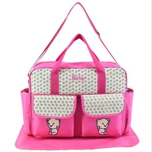 Amazon Hot Selling Pink Big Baby Diaper Bag Mummy Quilted Nappy Changing Pad Bag