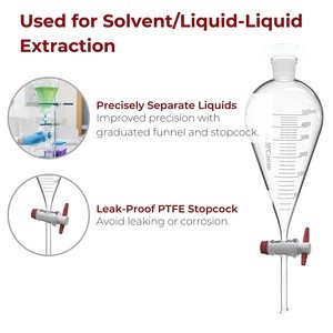 American Fristaden Lab 500mL Graduated Separatory Funnel with PTFE Stopcock Valve | Lab Quality Borosilicate Glass | 24/29 Joint