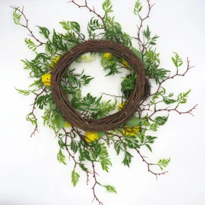 Artificial wild flower wreath with lemon birdnest for door decoration
