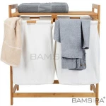 Bamboo Frame Clothes Storage 2 Sorter Laundry Basket With Liner